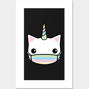 rainbow face mask cat Posters and Art